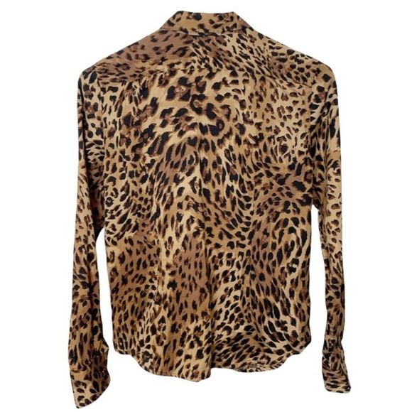 Chaps Top Button Down Shirt Animal Leopard Print Long Sleeves Petite Small PS - Picture 8 of 8